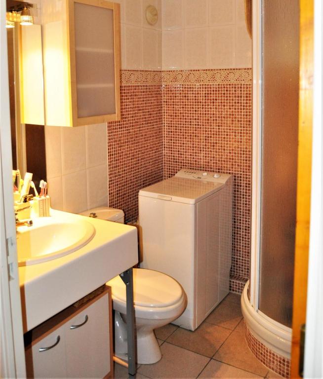 a bathroom with a toilet and a sink at Apartamento con piscina en Enveitg in Enveitg