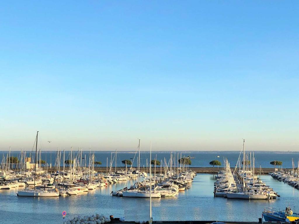 un groupe de bateaux est amarré dans un port dans l'établissement LUCIA appartement standing vue bassin, à Arcachon