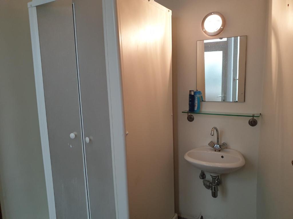 a bathroom with a sink and a mirror at 1-2 bedroom apartments close to EU district. in Brussels