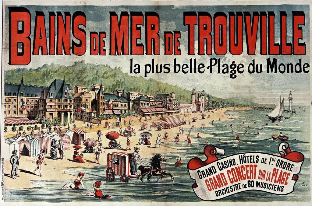 a poster of a beach with people on it at Study du pêcheur in Trouville-sur-Mer