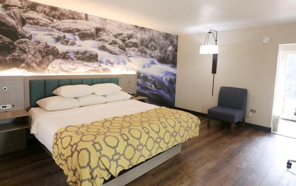 a bedroom with a bed and a painting on the wall at Baymont by Wyndham Gatlinburg On The River in Gatlinburg