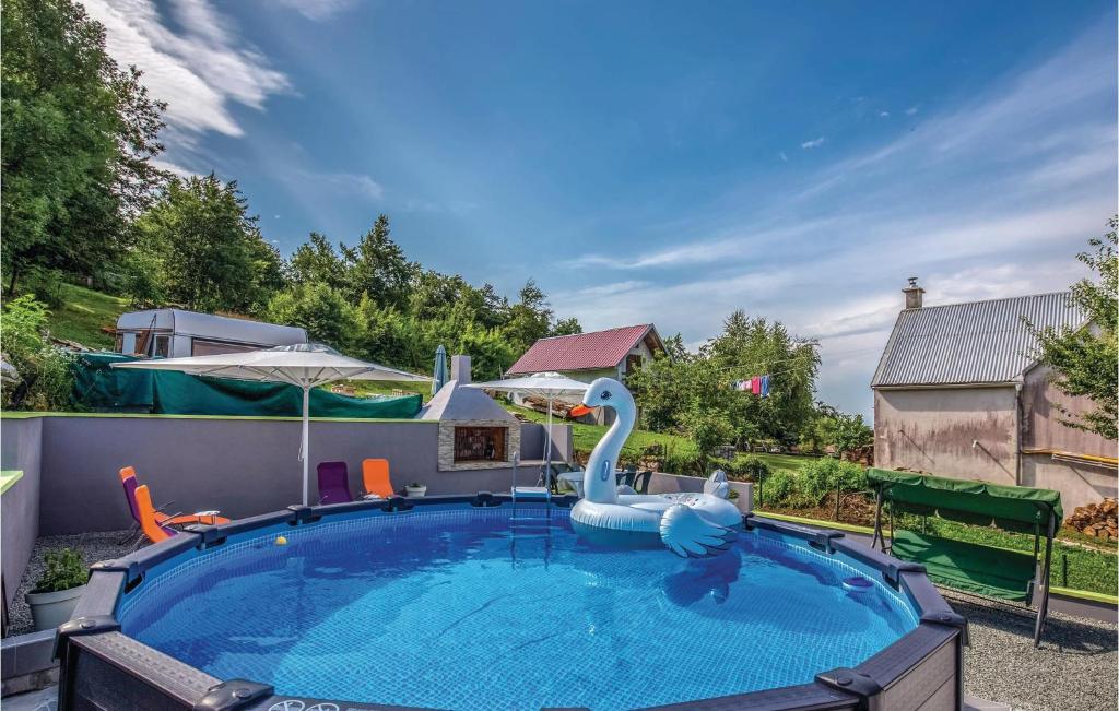a swimming pool with a swan in the middle at Stunning Home In Zlobin With Wifi in Zlobin