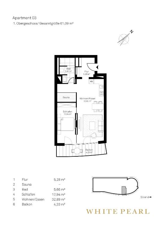Půdorys ubytování White Pearl Apartment 1.03