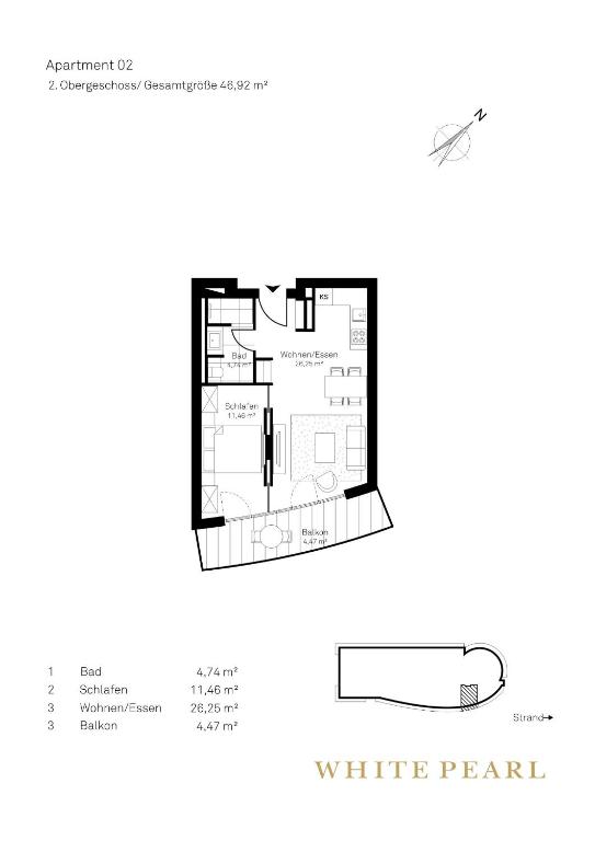 Půdorys ubytování White Pearl Apartment 2.02