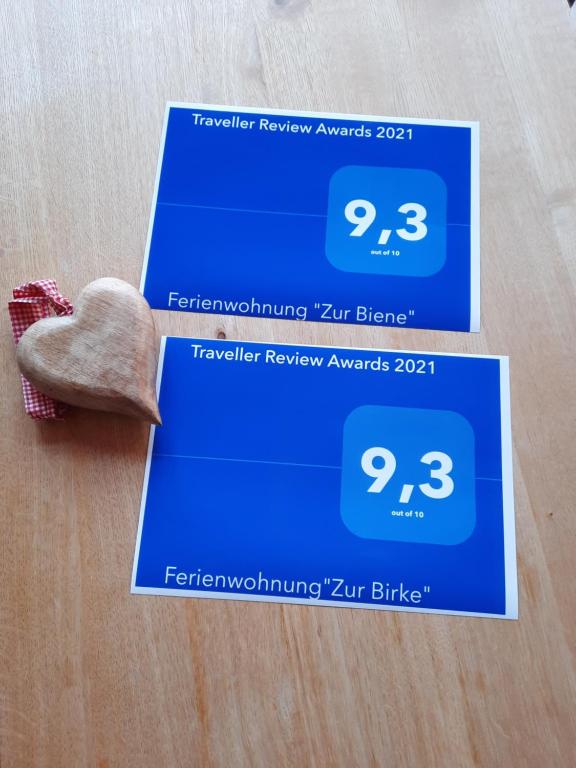 Certifikát, hodnocení, plakát nebo jiný dokument vystavený v ubytování Ferienwohnung "Zur Biene"