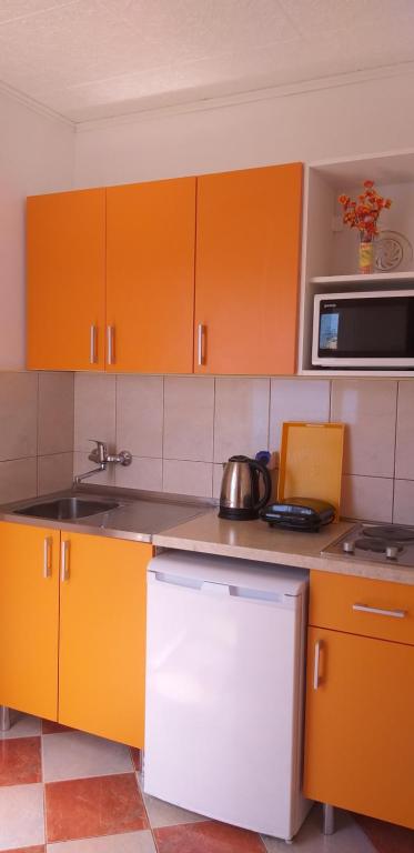 Kuchyň nebo kuchyňský kout v ubytování Apartments Okuka