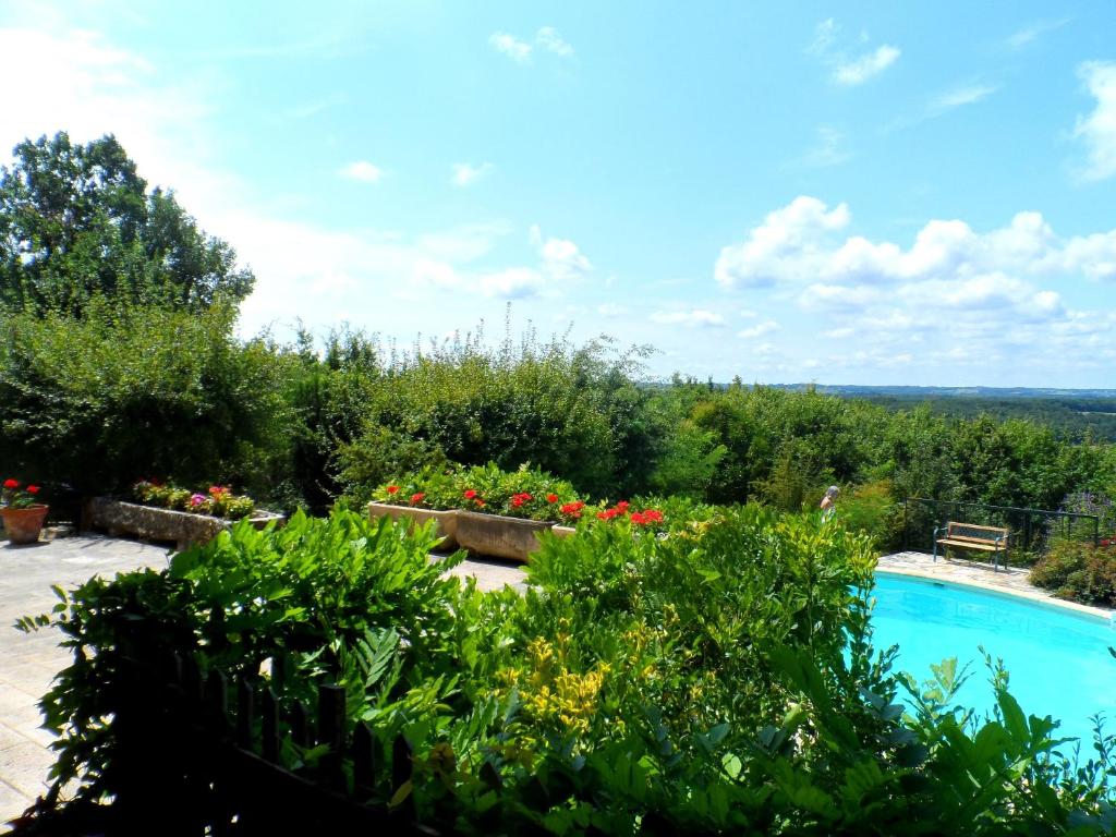 a garden with a swimming pool and flowers at Maison de 2 chambres avec piscine privee jardin amenage et wifi a Bruniquel in Bruniquel