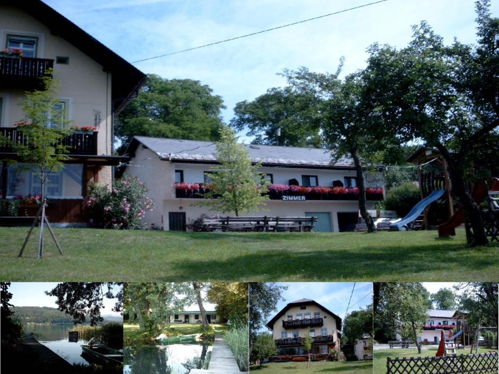 un collage de dos fotos de una casa en Appartements Bürger, en Krumpendorf am Wörthersee