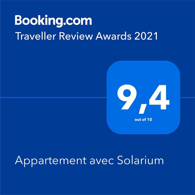 Certifikát, hodnocení, plakát nebo jiný dokument vystavený v ubytování Appartement avec Solarium