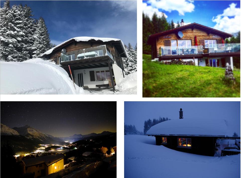 um grupo de quatro fotos de casas e neve em Chalet Casa Cresta - Top of Lenzerheide - bis 8 Personen em Valbella