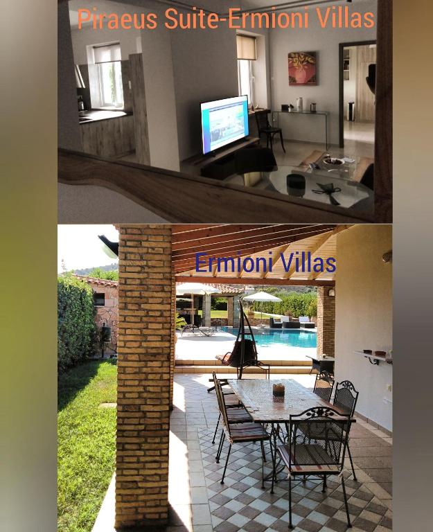 Televízia a/alebo spoločenská miestnosť v ubytovaní Ermioni Villas