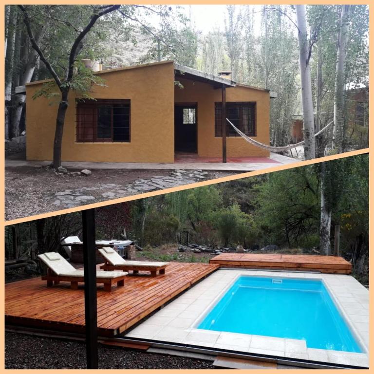 a house renovation with a pool and a deck at Cabaña Pura Vida in Potrerillos