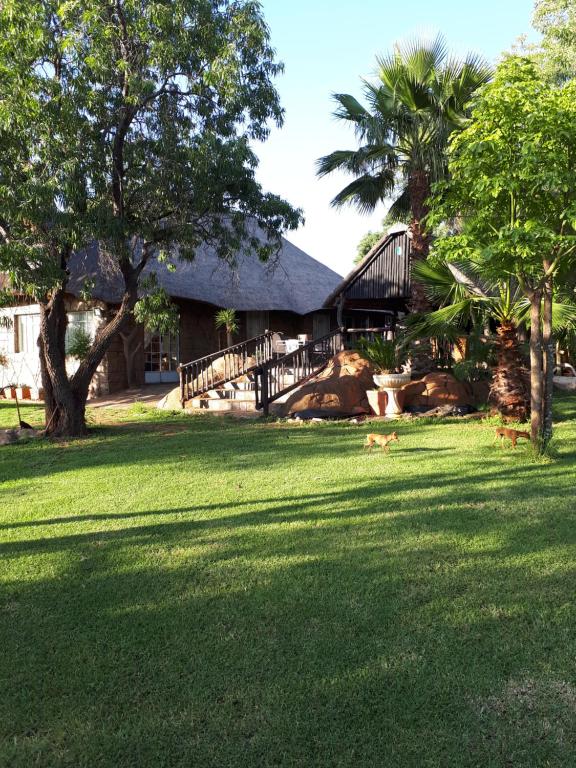 a house with a grass yard with a tree at Marico Guest Lodge in Groot-Marico