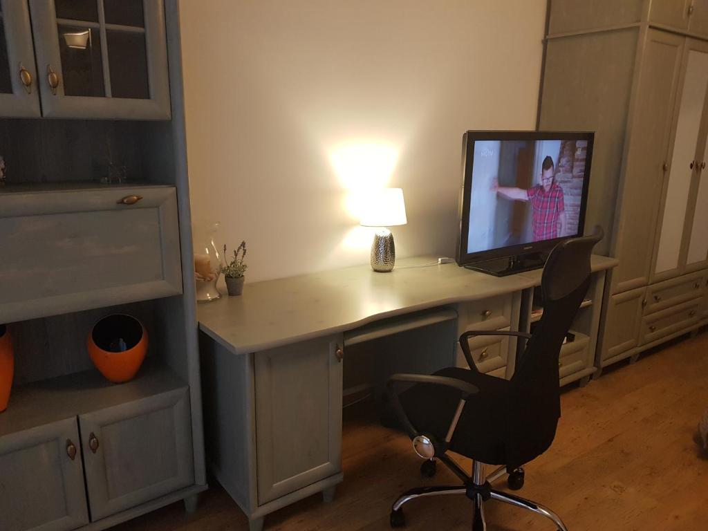 Televízia a/alebo spoločenská miestnosť v ubytovaní Przytulna i przestrzenna garsoniera- Centrum