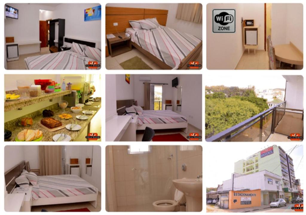 a collage of pictures of a hotel room at Villa Maior Hotel in São Roque