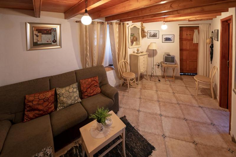 een woonkamer met een bank en een tafel bij La Canela in Santa Cruz de la Palma