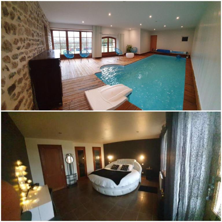 une maison avec une piscine et une chambre d'hôtel dans l'établissement Auverg'Nature Chambre Cocon, à Espinasse