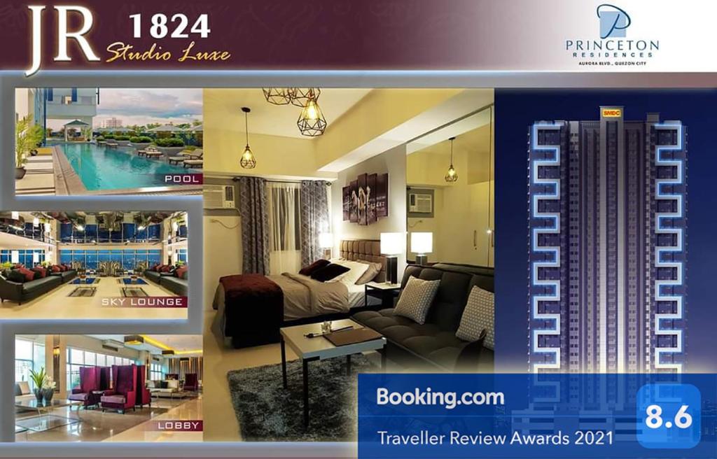 een collage van foto's van een hotelkamer bij JR Studio Luxe 1824 at Princeton Residences in Manilla