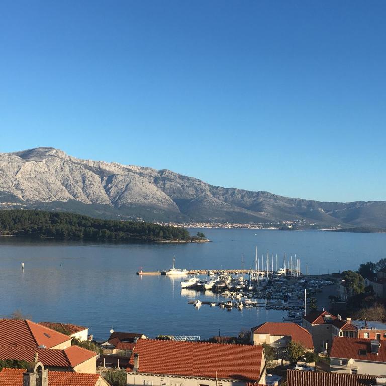 a view of a harbor with boats in the water at Apartments Lumbarda in Lumbarda