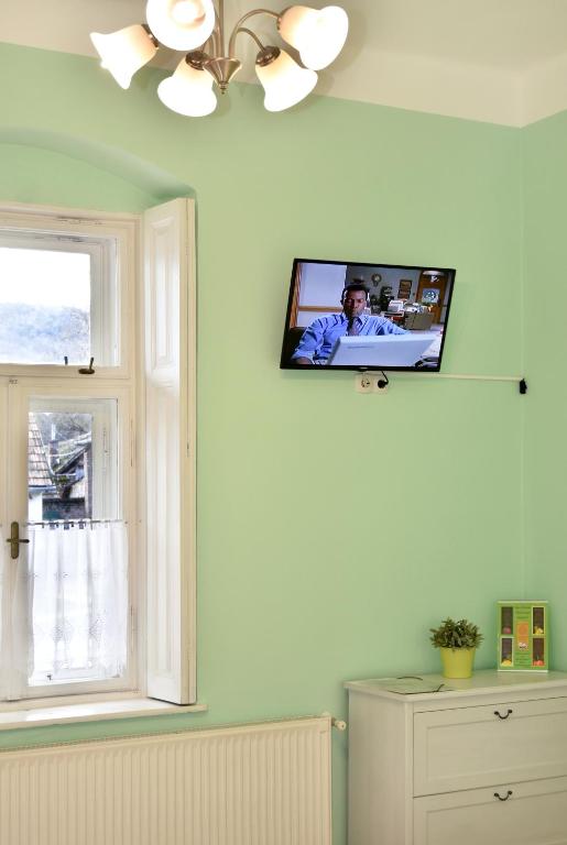 Televízia a/alebo spoločenská miestnosť v ubytovaní Flórián Vendégház