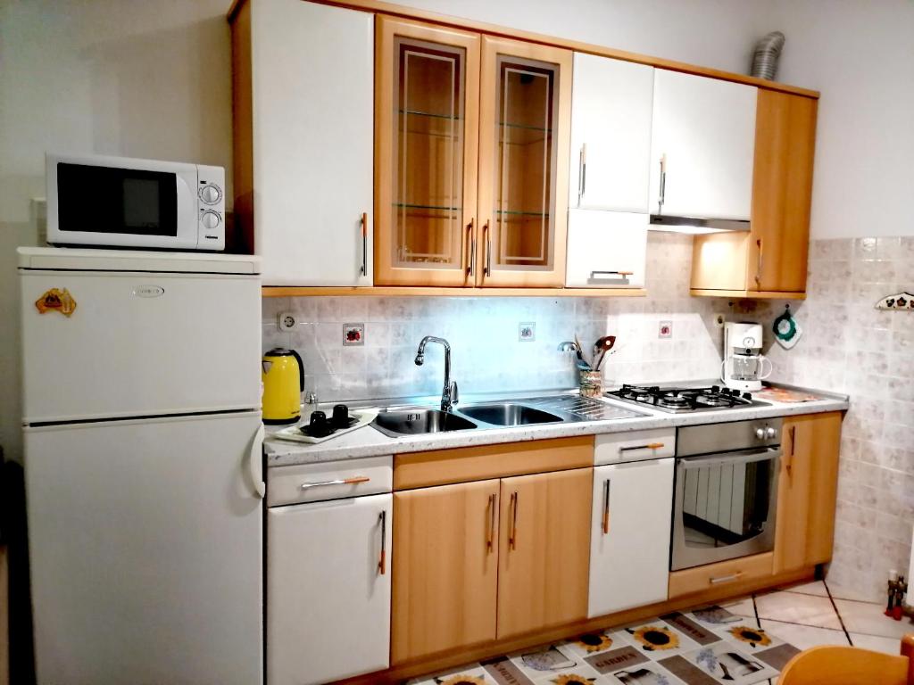 Kuchyň nebo kuchyňský kout v ubytování Room and Apartment Lea
