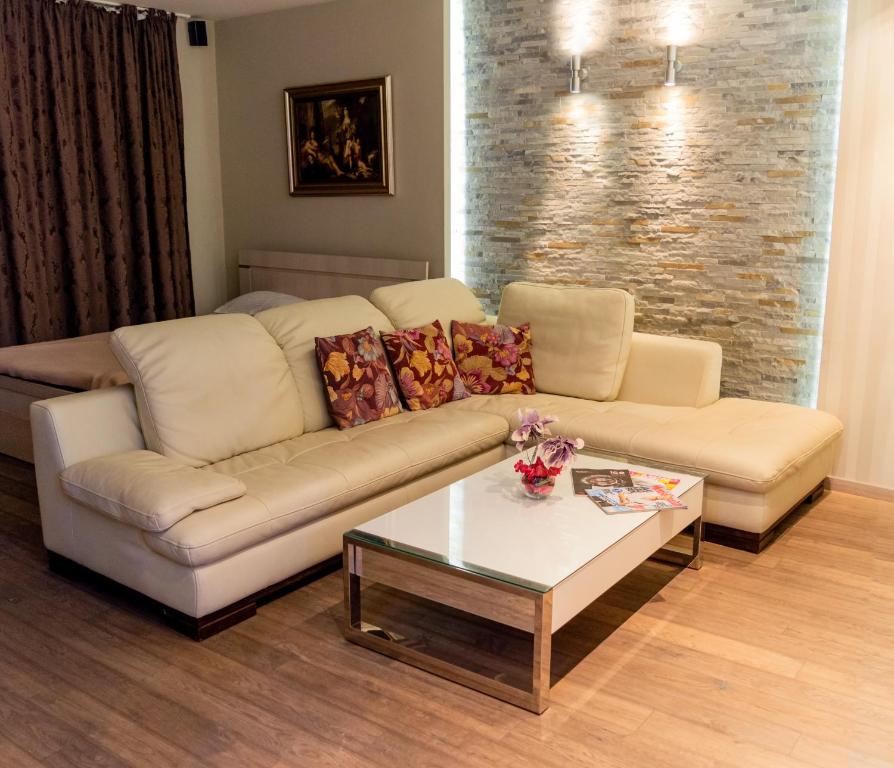 sala de estar con sofá y mesa de centro en Terranova Apartment (city central), en Belgrado