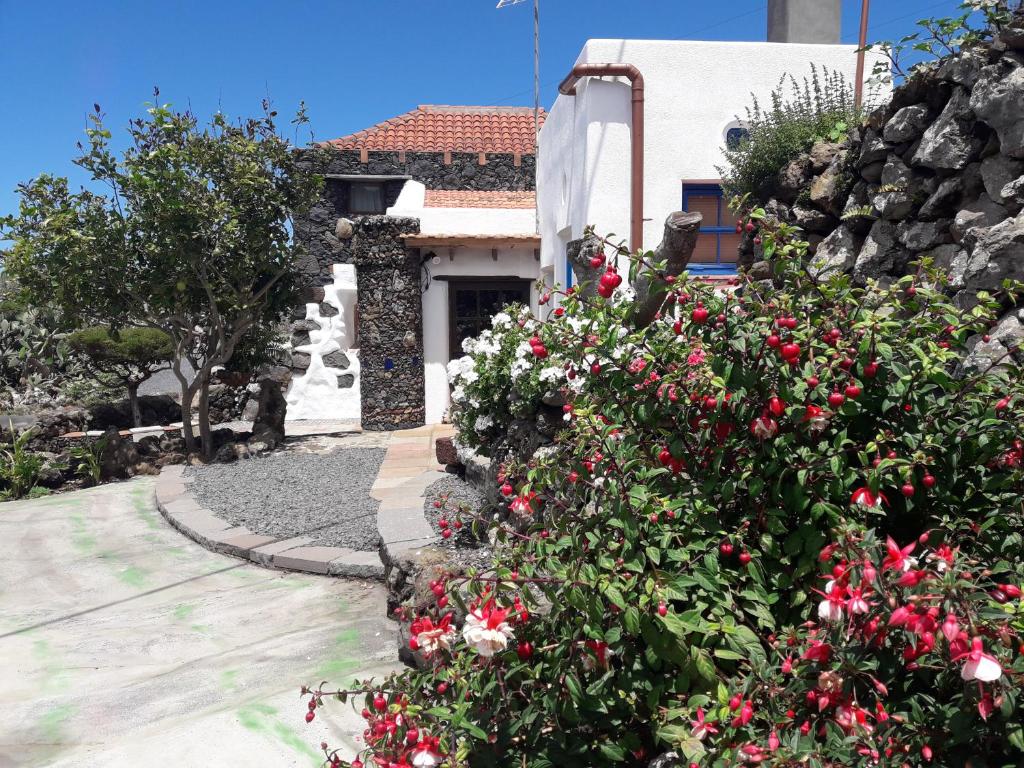 a house with a bunch of flowers in front of it at CASA EL VALLITO in Guarazoca
