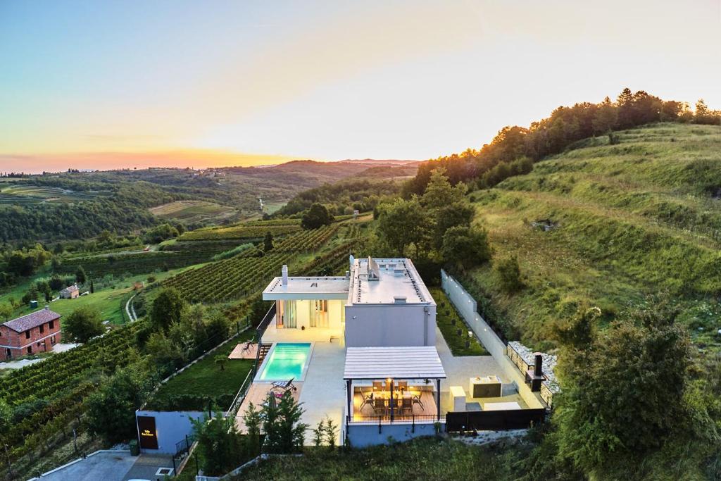 an aerial view of a house on a hill at Villa San Mauro in Momjan