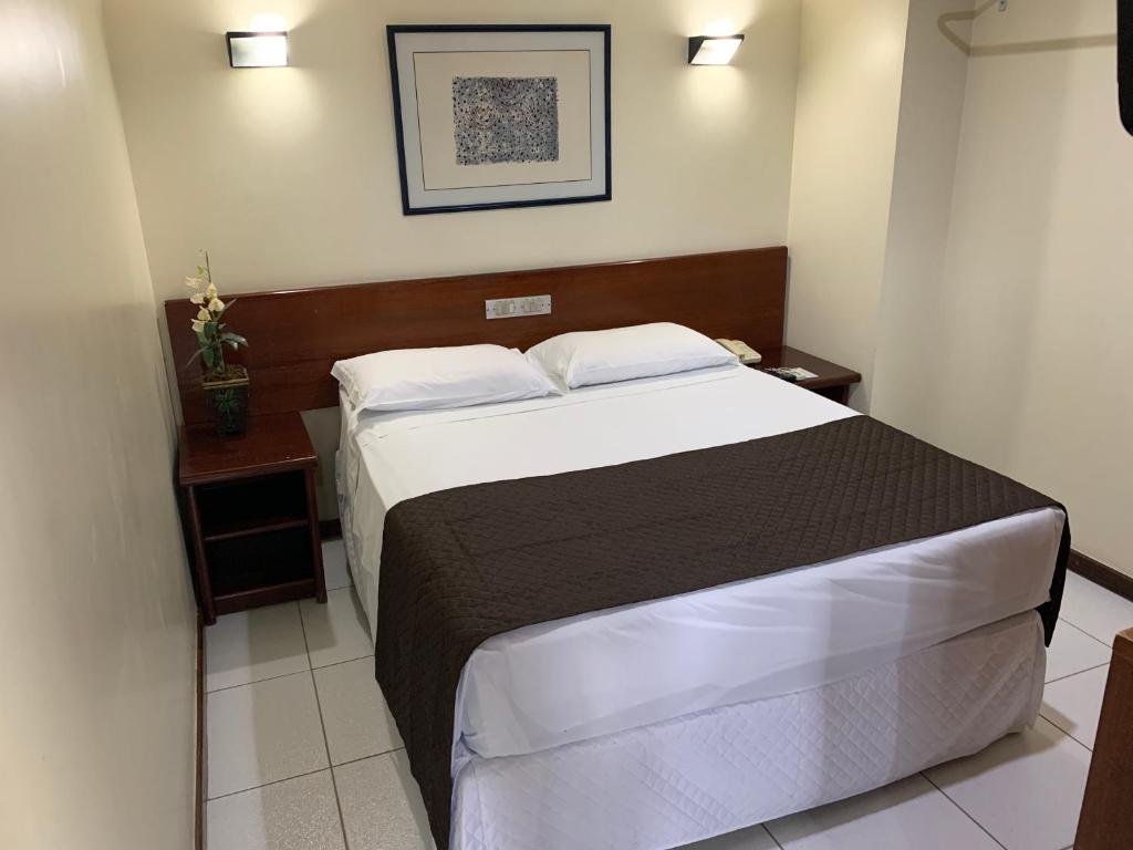 um quarto com uma cama grande num quarto em Cheverny Apart Hotel em Belo Horizonte