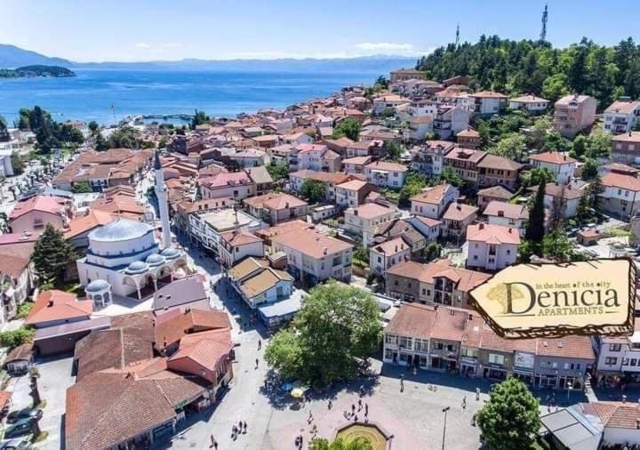 an aerial view of a town next to the ocean at Denicia Apartments in Ohrid