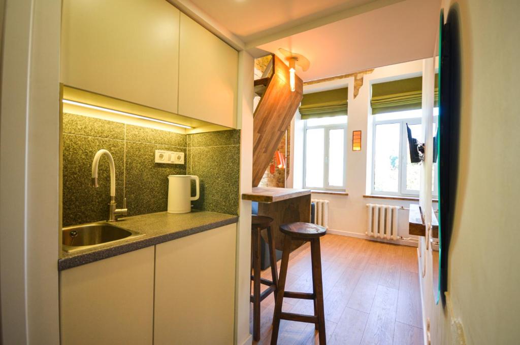 Kuchyň nebo kuchyňský kout v ubytování Kyiv Whisky Box Apartments