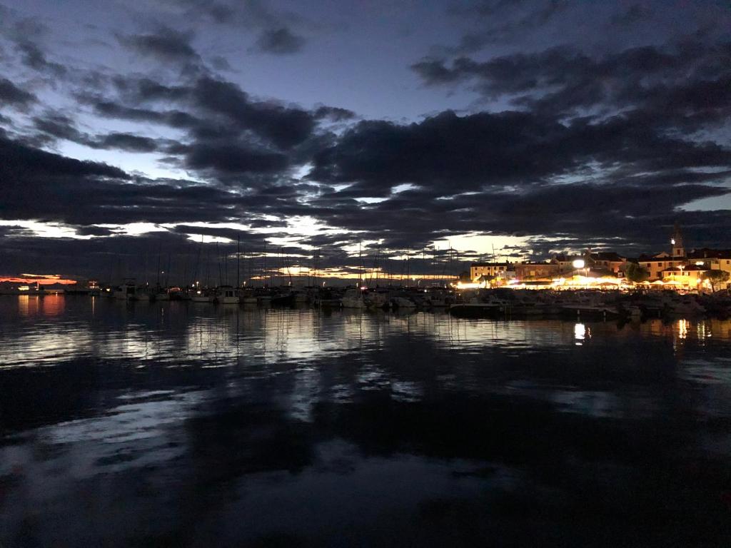 a body of water with a cloudy sky at night at Apartments & Rooms Nardin in Izola
