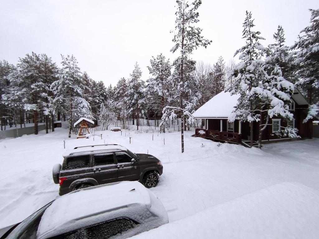 YanishpoleにあるОтдых в Карелииの雪の横に停められた車