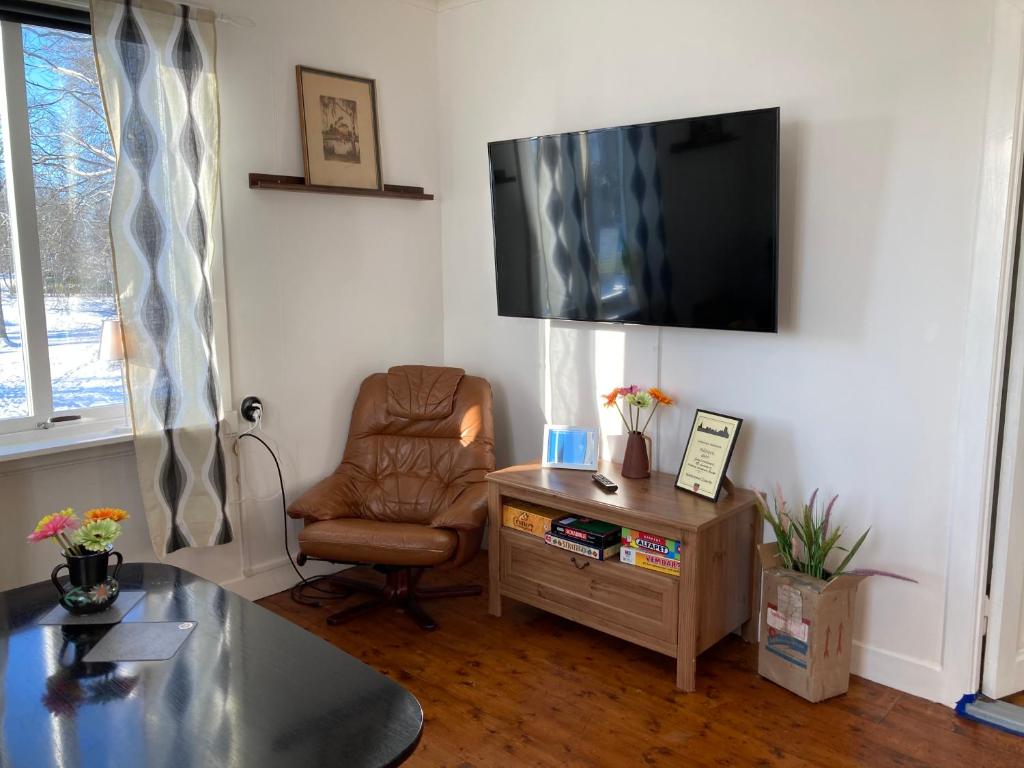 TV a/nebo společenská místnost v ubytování Snickaren Vandrarhem i Grästorp - Egen Lägenhet - Own apartments