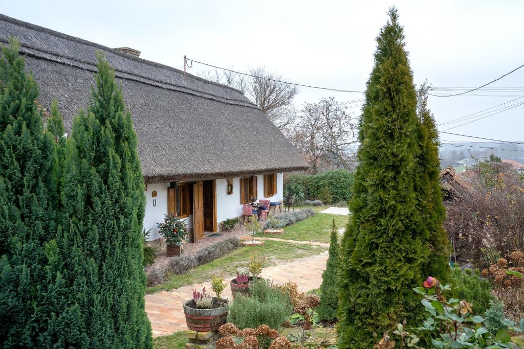 a cottage with a garden and trees at Magdolna Vendégház Magánszálláshely in Écs