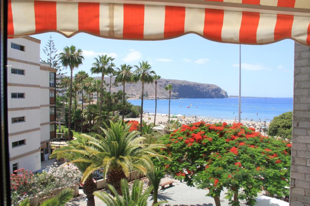 ロス・クリスティアーノスにあるCasa Peter Los Cristianos centro a 20 metros del marのホテルの窓からビーチの景色を望めます。