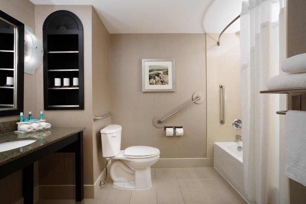 a bathroom with a toilet and a shower and a sink at Holiday Inn Express & Suites Ottawa West - Nepean by IHG in Ottawa