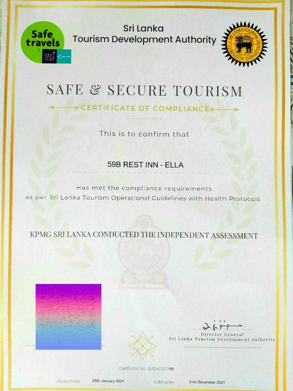 Certifikát, hodnocení, plakát nebo jiný dokument vystavený v ubytování 59B Rest Inn Ella