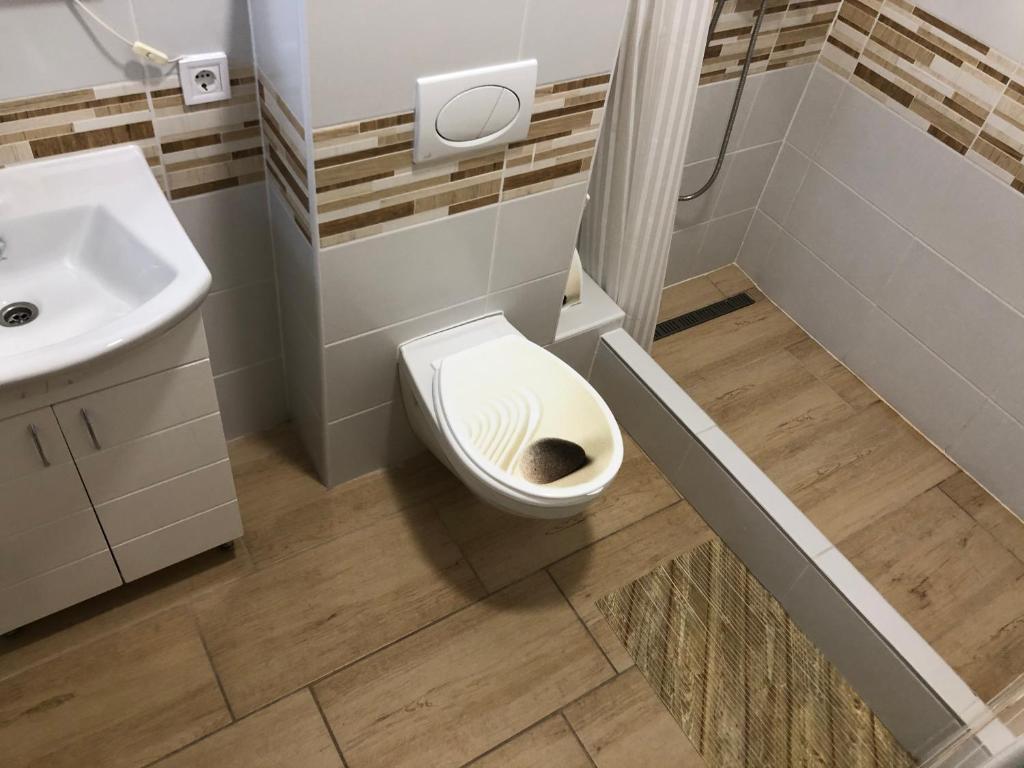 A bathroom at Melánia Vendégház