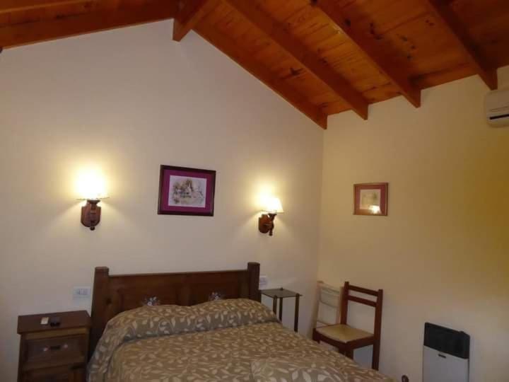 a bedroom with a bed and two lights on the wall at Lo de la Omi in Villa General Belgrano