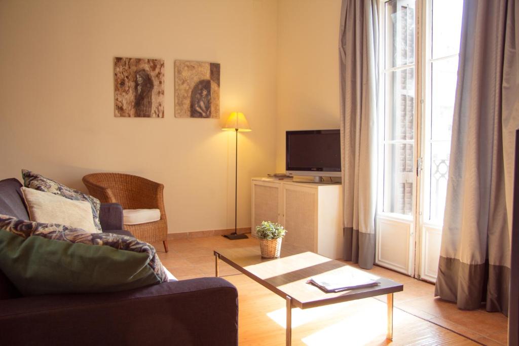 a living room with a couch and a tv at Gaudi Apartment 9 in Barcelona