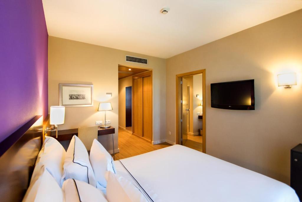 Televízia a/alebo spoločenská miestnosť v ubytovaní Hotel Salamanca Montalvo