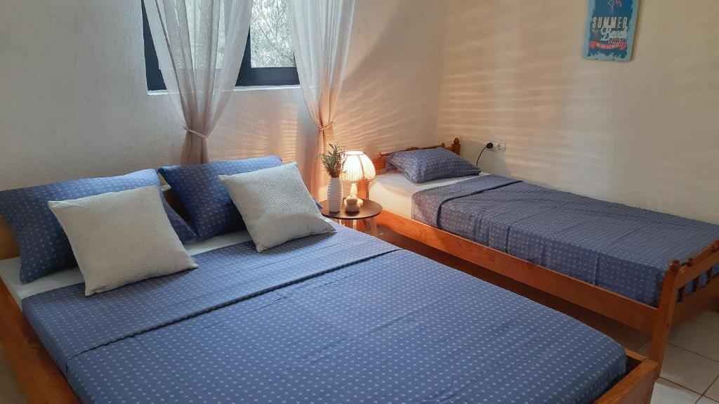 a bedroom with two beds and a window at Apartments Amazing Sunset 100m from Sea in Ždrelac