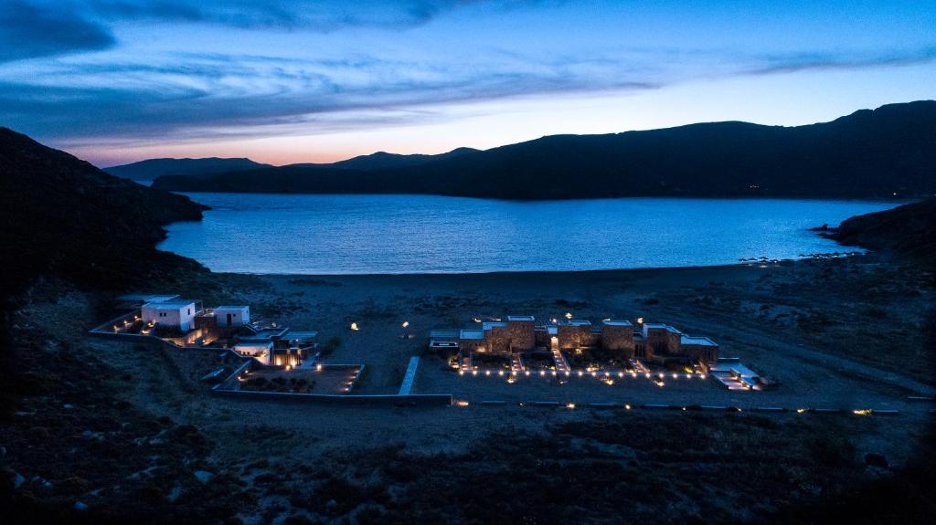 an aerial view of a resort next to a body of water at Ammoa Beach Residences in Vayiá