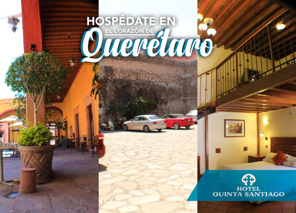 a collage of two pictures of a street with a building at Hotel Quinta Santiago in Querétaro