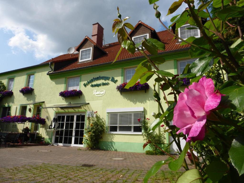 a house with a pink flower in front of it at Land-gut-Hotel Schenkenberger Hof in Delitzsch