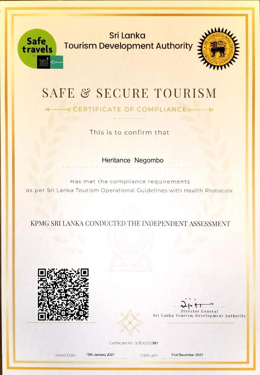 Certifikát, hodnocení, plakát nebo jiný dokument vystavený v ubytování Sentido Heritance Negombo