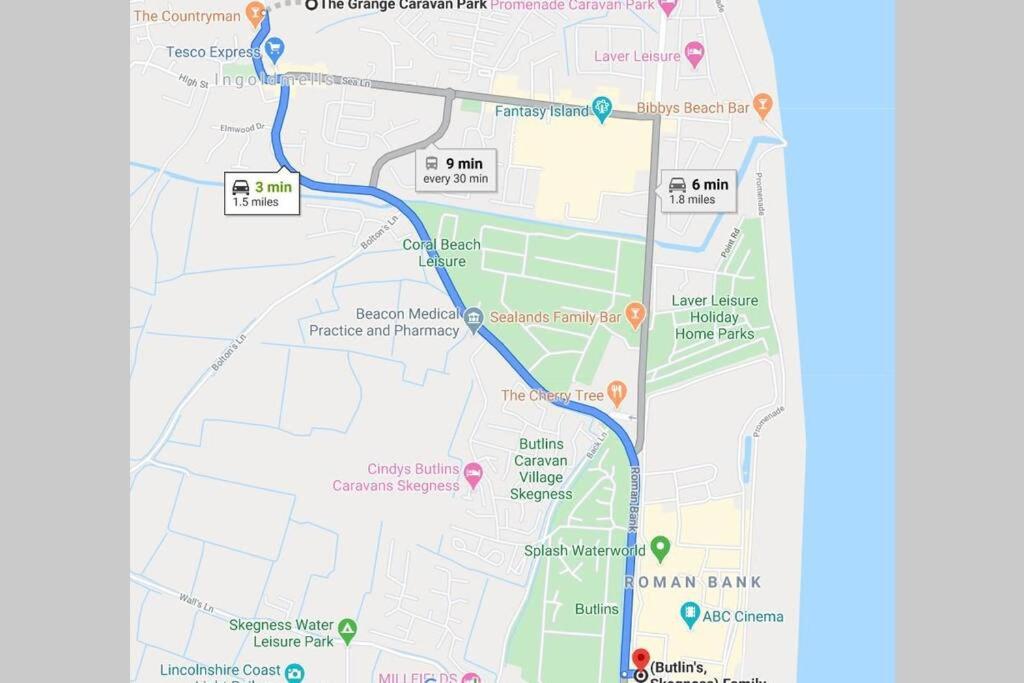 a map of the bus route in ontario at Great Deals at The Grange, Ingoldmells in Skegness