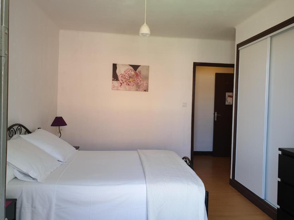 サリ・ソランザラにあるAppartement Solenzaraのベッドルーム(白いベッド1台、鏡付)