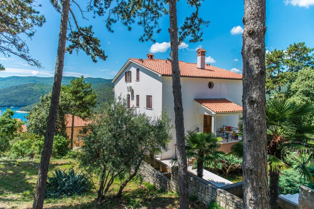 a house in the woods with trees at Apartments Pino Rabac in Rabac